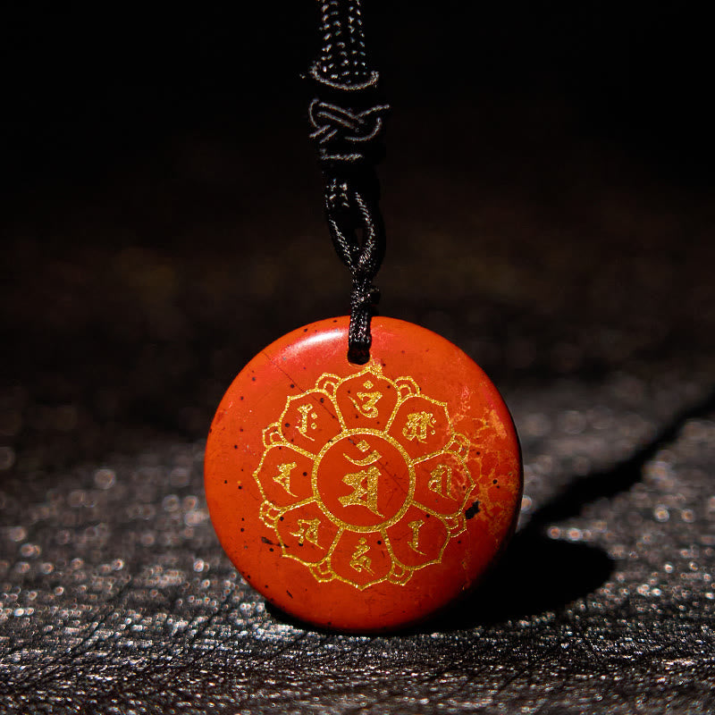 Om Mani Padme Hum Natural Various Crystal Black Obsidian Strength Necklace Pendant