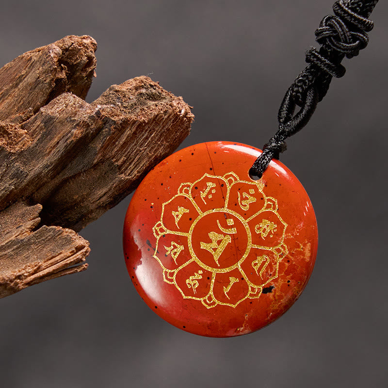 Om Mani Padme Hum Natural Various Crystal Black Obsidian Strength Necklace Pendant