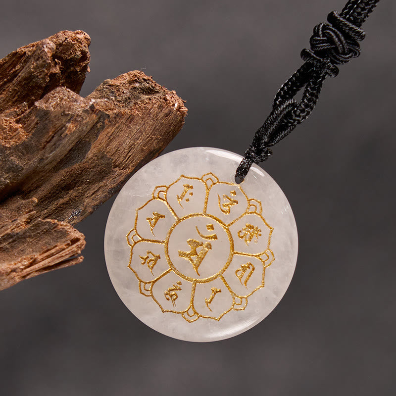 Om Mani Padme Hum Natural Various Crystal Black Obsidian Strength Necklace Pendant