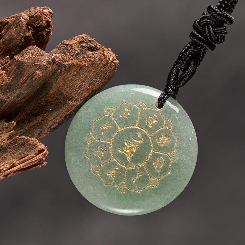 Om Mani Padme Hum Natural Various Crystal Black Obsidian Strength Necklace Pendant