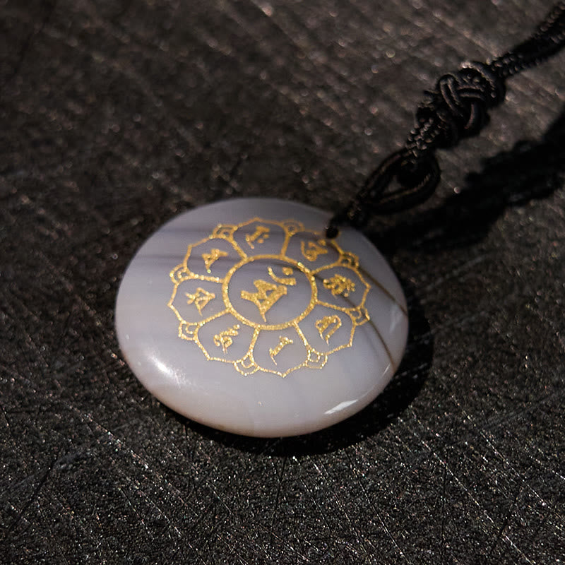 Om Mani Padme Hum Natural Various Crystal Black Obsidian Strength Necklace Pendant