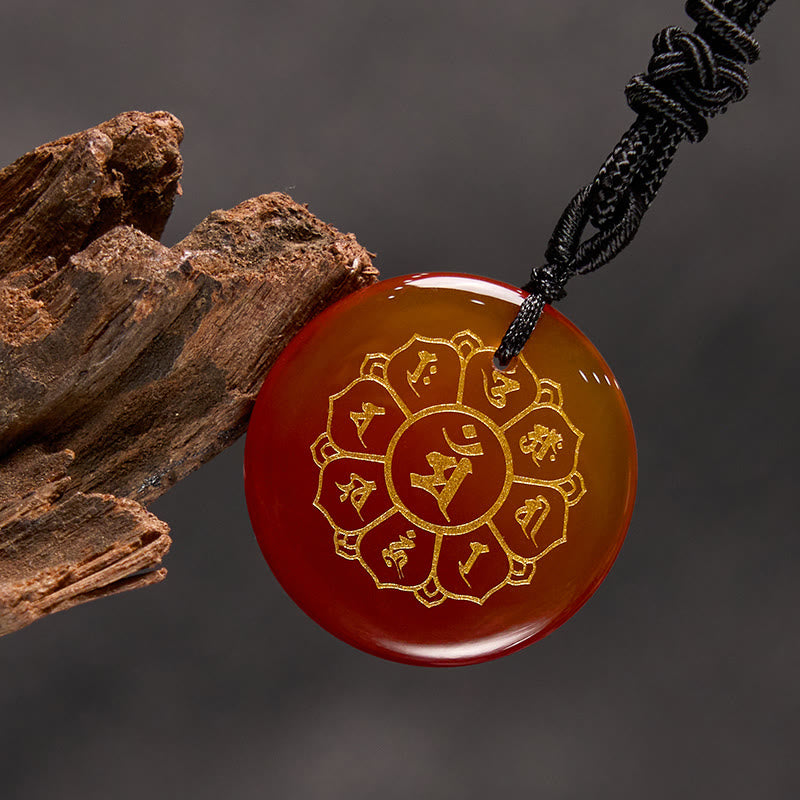 Om Mani Padme Hum Natural Various Crystal Black Obsidian Strength Necklace Pendant