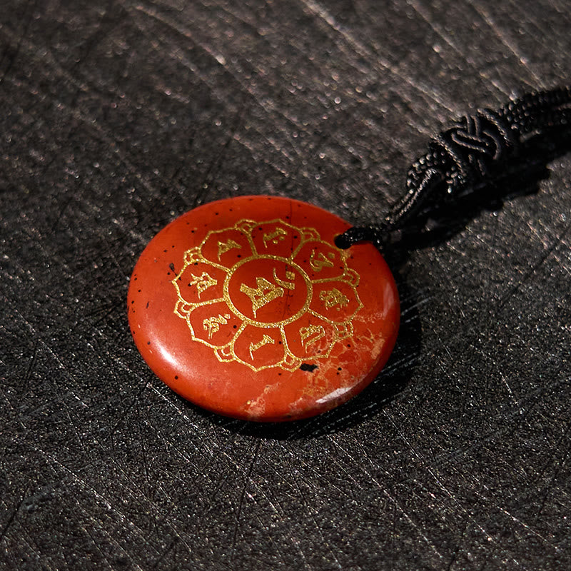 Om Mani Padme Hum Natural Various Crystal Black Obsidian Strength Necklace Pendant