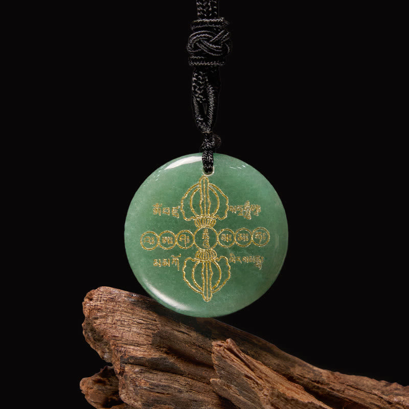 Vajra Dorje Sanskrit Pattern Natural Various Crystal Black Obsidian Fulfilment Necklace Pendant