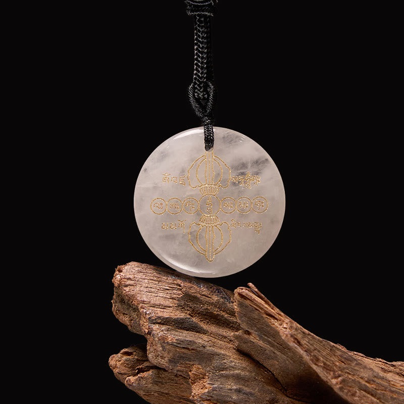 Vajra Dorje Sanskrit Pattern Natural Various Crystal Black Obsidian Fulfilment Necklace Pendant