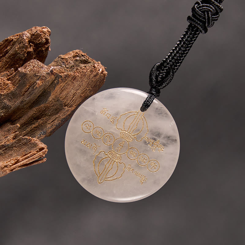 Vajra Dorje Sanskrit Pattern Natural Various Crystal Black Obsidian Fulfilment Necklace Pendant