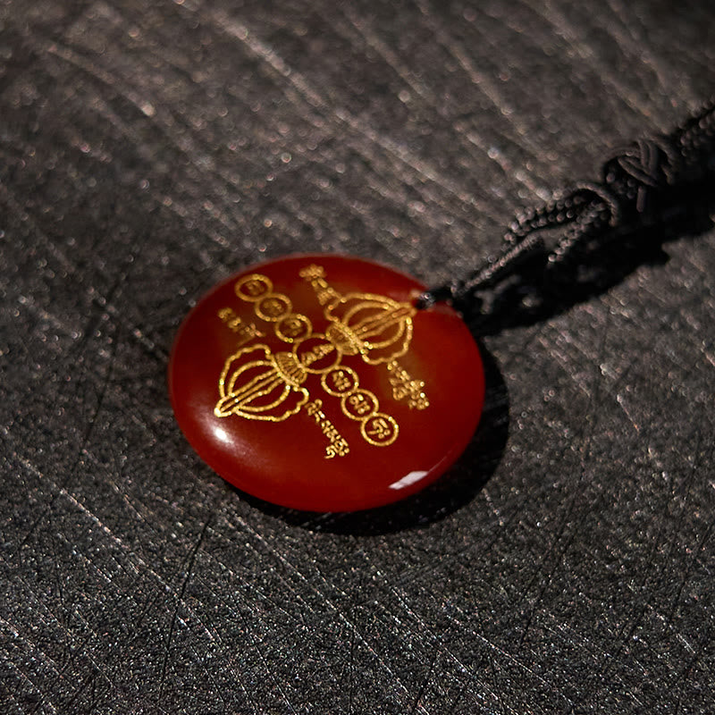 Vajra Dorje Sanskrit Pattern Natural Various Crystal Black Obsidian Fulfilment Necklace Pendant