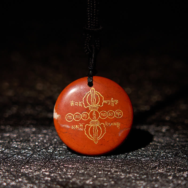 Vajra Dorje Sanskrit Pattern Natural Various Crystal Black Obsidian Fulfilment Necklace Pendant