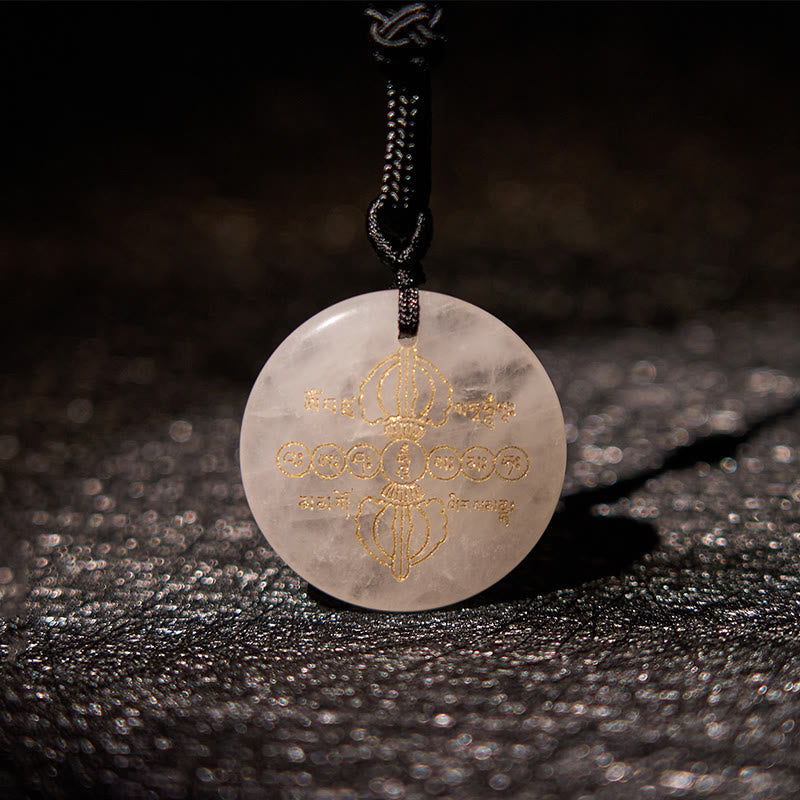 Vajra Dorje Sanskrit Pattern Natural Various Crystal Black Obsidian Fulfilment Necklace Pendant