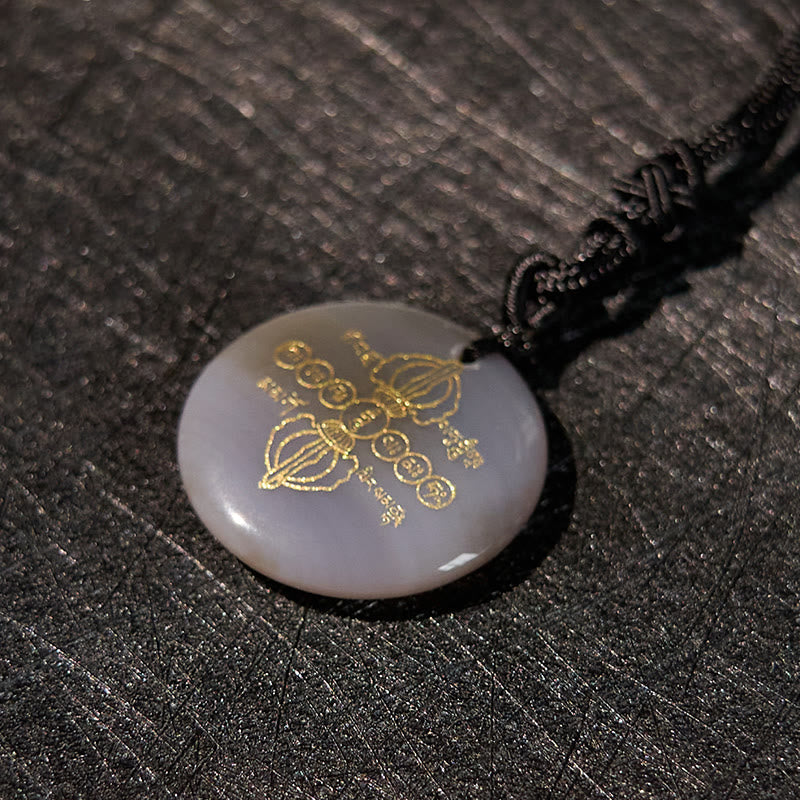 Vajra Dorje Sanskrit Pattern Natural Various Crystal Black Obsidian Fulfilment Necklace Pendant