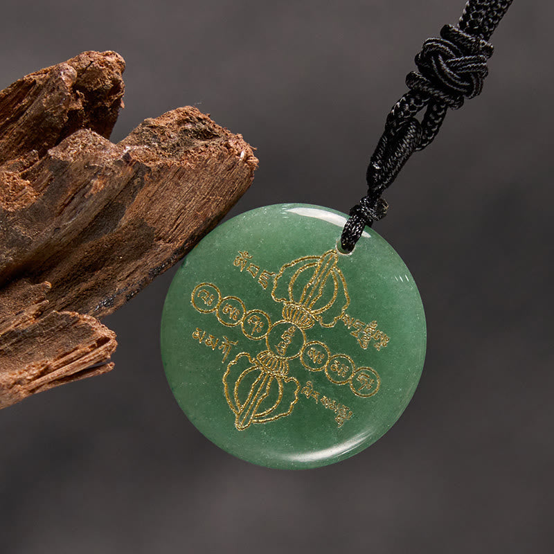 Vajra Dorje Sanskrit Pattern Natural Various Crystal Black Obsidian Fulfilment Necklace Pendant