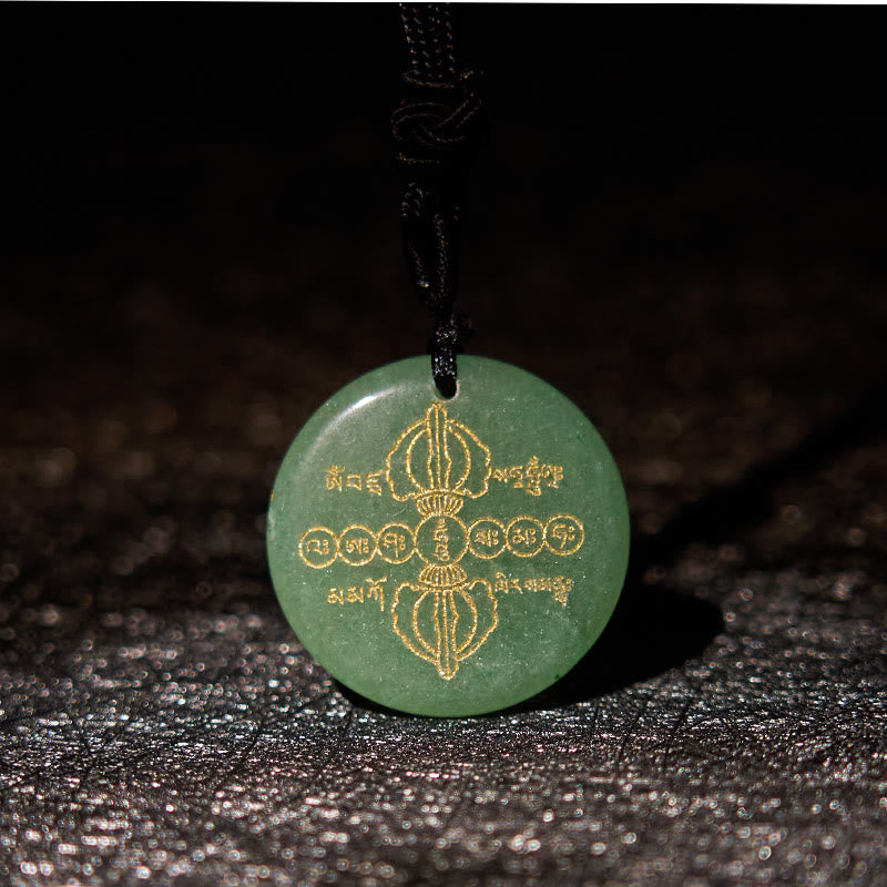 Vajra Dorje Sanskrit Pattern Natural Various Crystal Black Obsidian Fulfilment Necklace Pendant