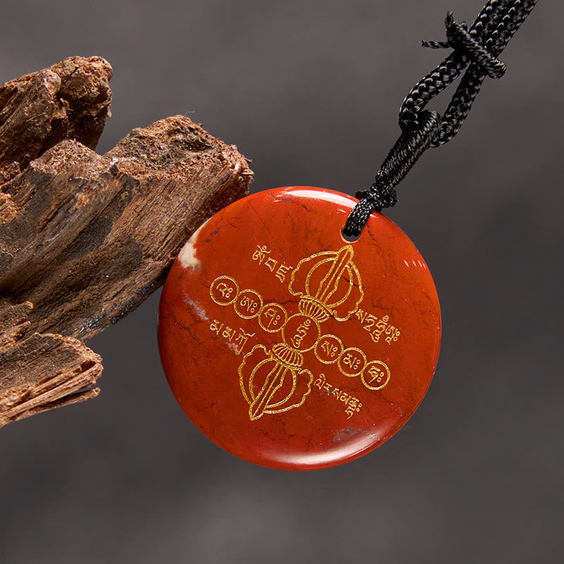 Vajra Dorje Sanskrit Pattern Natural Various Crystal Black Obsidian Fulfilment Necklace Pendant