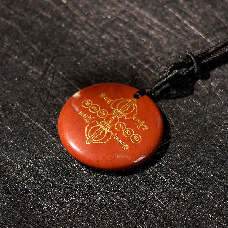 Vajra Dorje Sanskrit Pattern Natural Various Crystal Black Obsidian Fulfilment Necklace Pendant