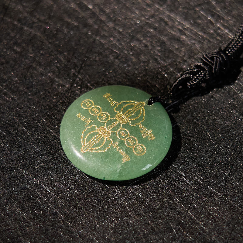 Vajra Dorje Sanskrit Pattern Natural Various Crystal Black Obsidian Fulfilment Necklace Pendant