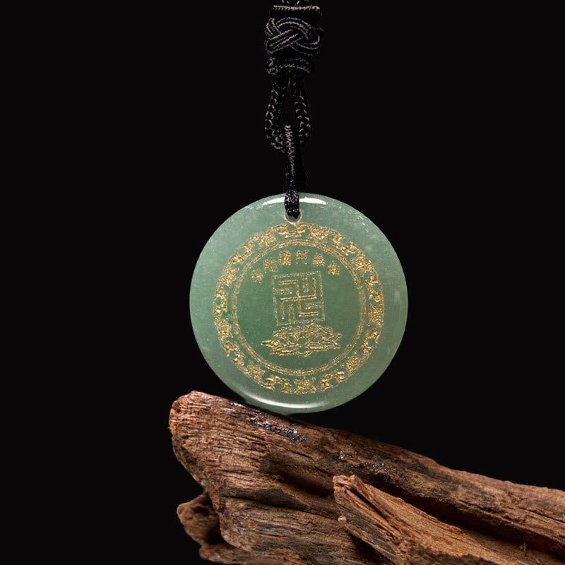 Swastika Lotus Pattern Natural Various Crystal Black Obsidian Purification Necklace Pendant