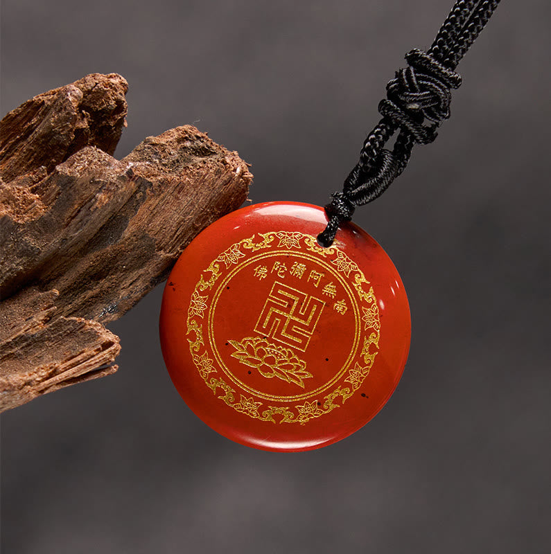 Swastika Lotus Pattern Natural Various Crystal Black Obsidian Purification Necklace Pendant