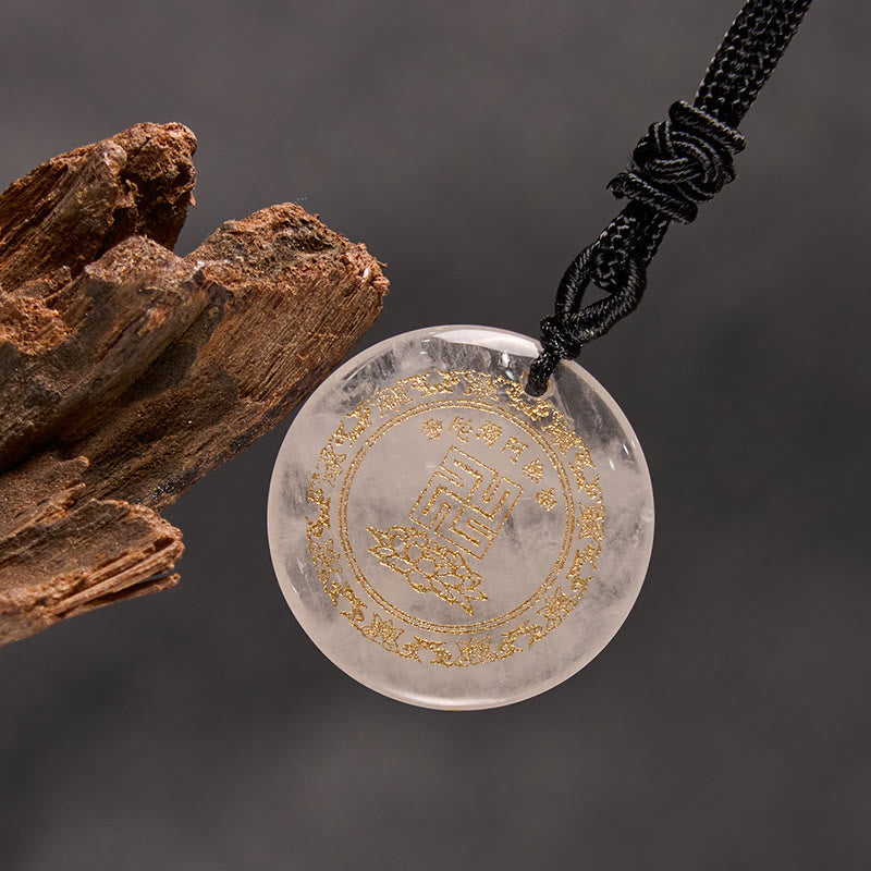 Swastika Lotus Pattern Natural Various Crystal Black Obsidian Purification Necklace Pendant