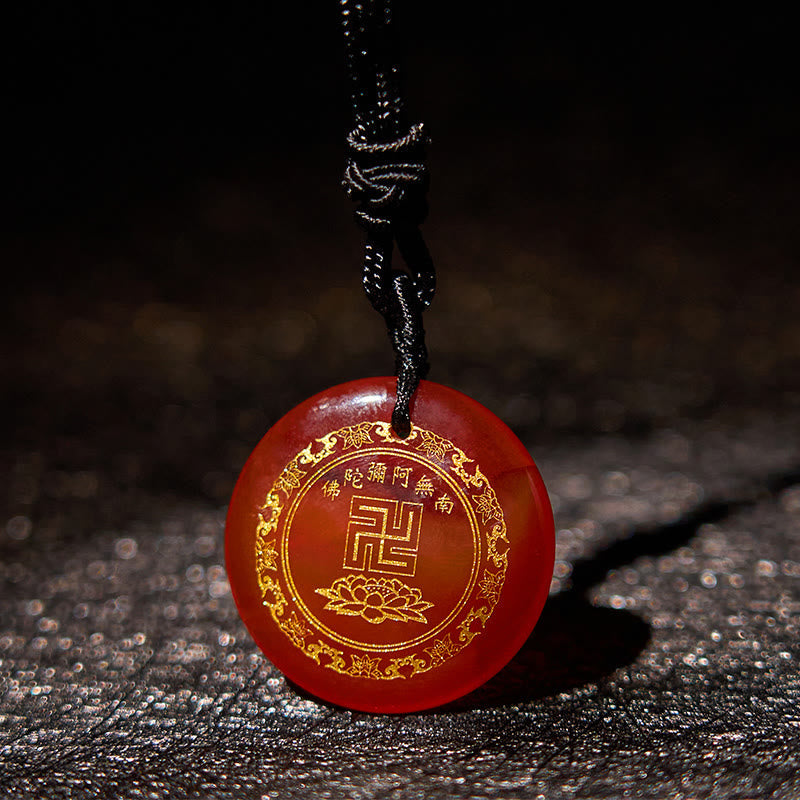 Swastika Lotus Pattern Natural Various Crystal Black Obsidian Purification Necklace Pendant