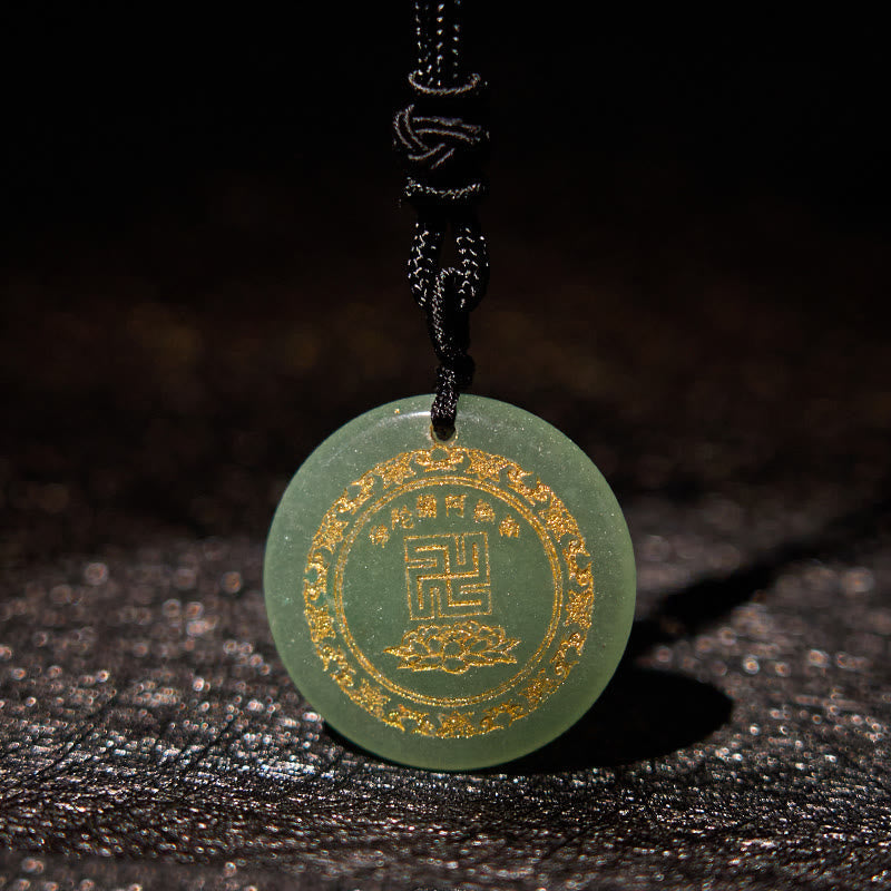 Swastika Lotus Pattern Natural Various Crystal Black Obsidian Purification Necklace Pendant