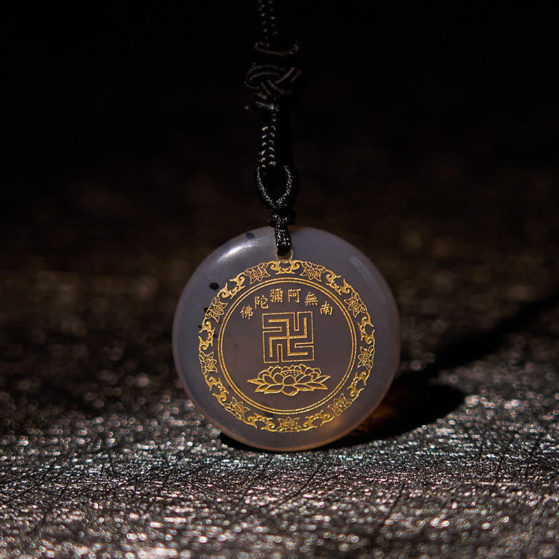 Swastika Lotus Pattern Natural Various Crystal Black Obsidian Purification Necklace Pendant