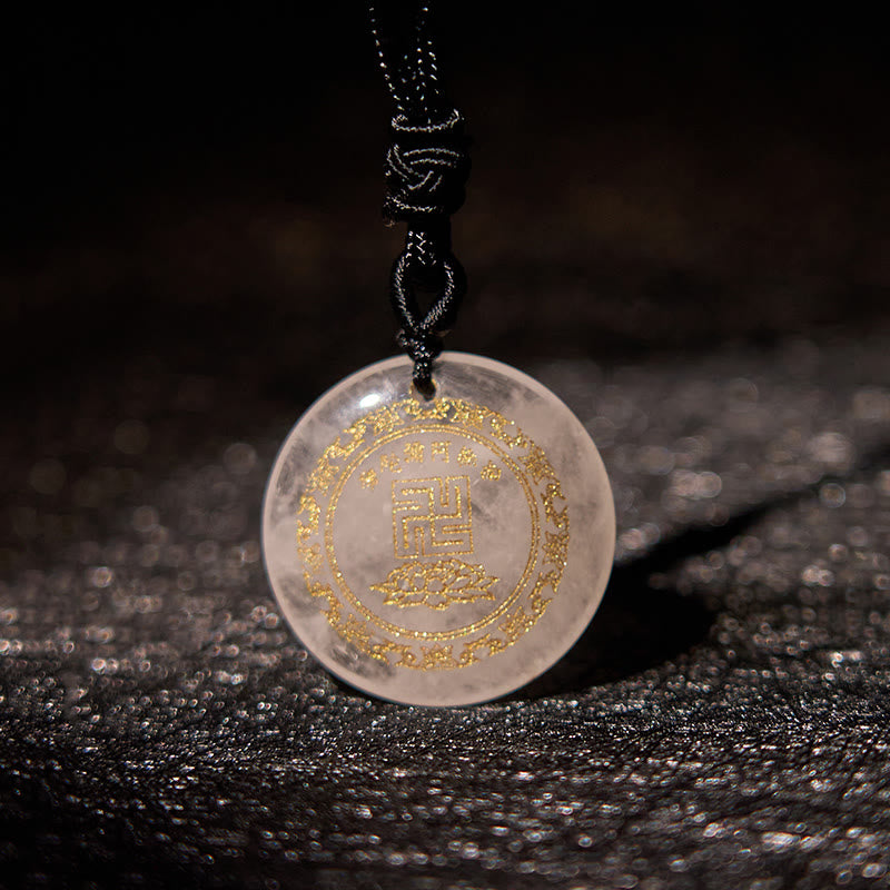 Swastika Lotus Pattern Natural Various Crystal Black Obsidian Purification Necklace Pendant