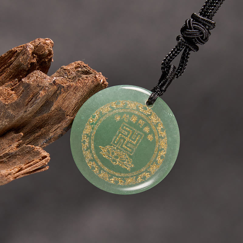 Swastika Lotus Pattern Natural Various Crystal Black Obsidian Purification Necklace Pendant