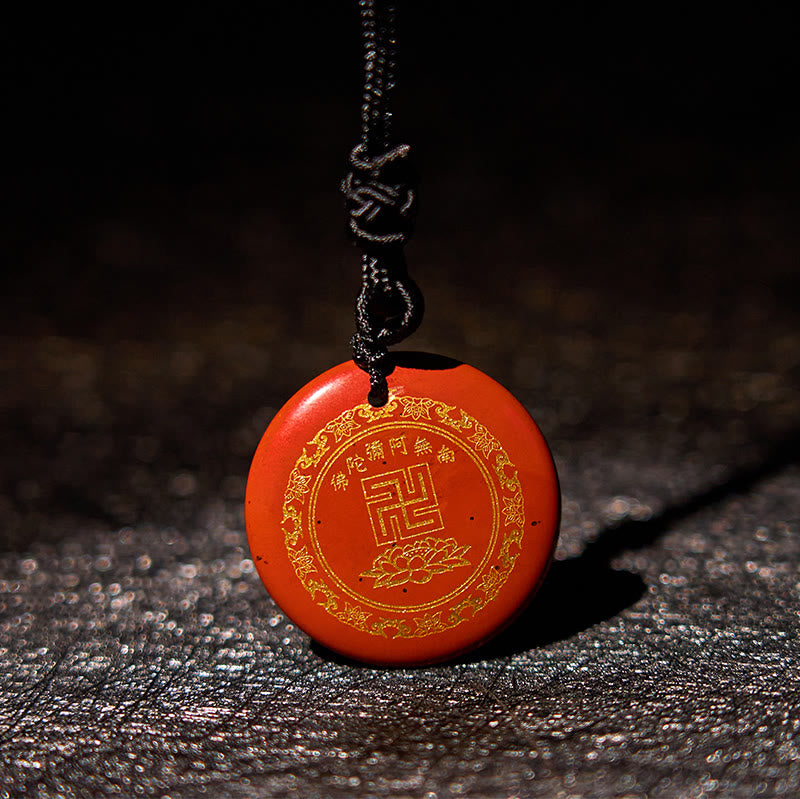 Swastika Lotus Pattern Natural Various Crystal Black Obsidian Purification Necklace Pendant