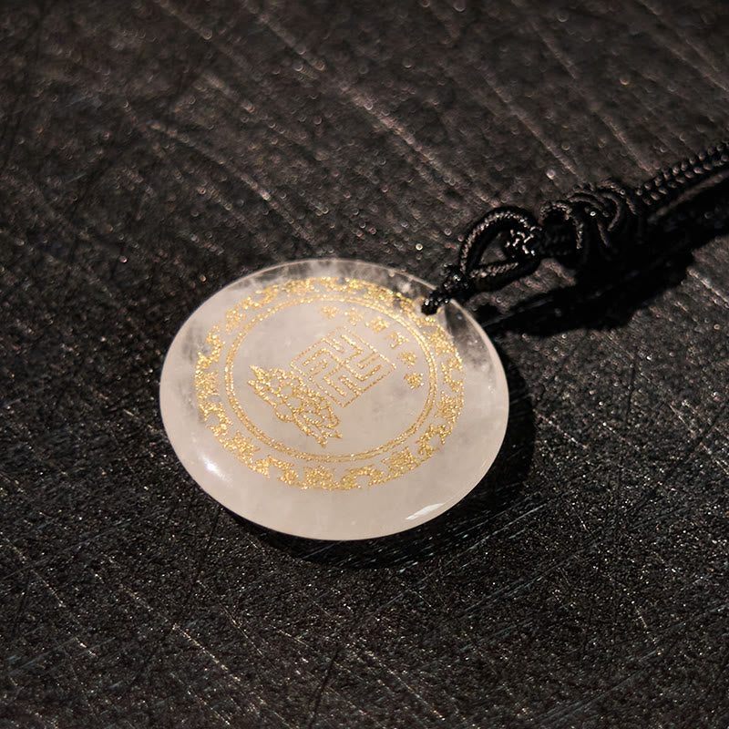 Swastika Lotus Pattern Natural Various Crystal Black Obsidian Purification Necklace Pendant