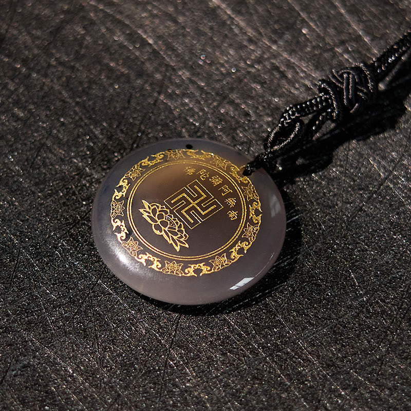 Swastika Lotus Pattern Natural Various Crystal Black Obsidian Purification Necklace Pendant