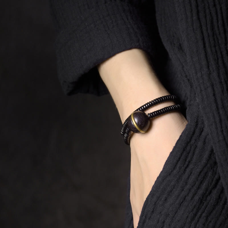 Ebony Wood Copper and Brass Double Wrap Bracelet & Necklace