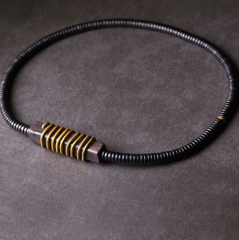Ebony Wood Copper and Brass Double Wrap Bracelet & Necklace
