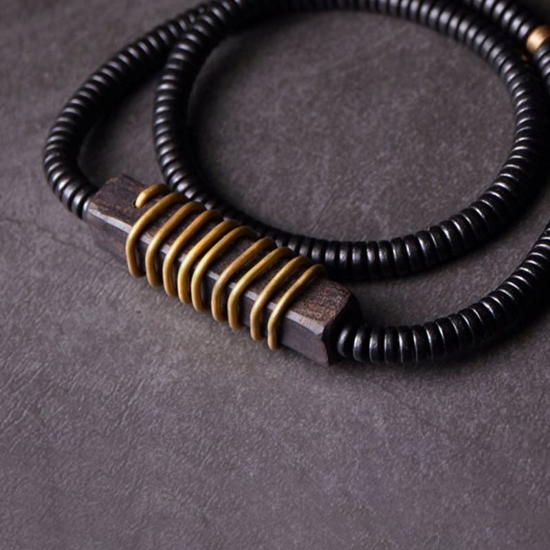 Ebony Wood Copper and Brass Double Wrap Bracelet & Necklace