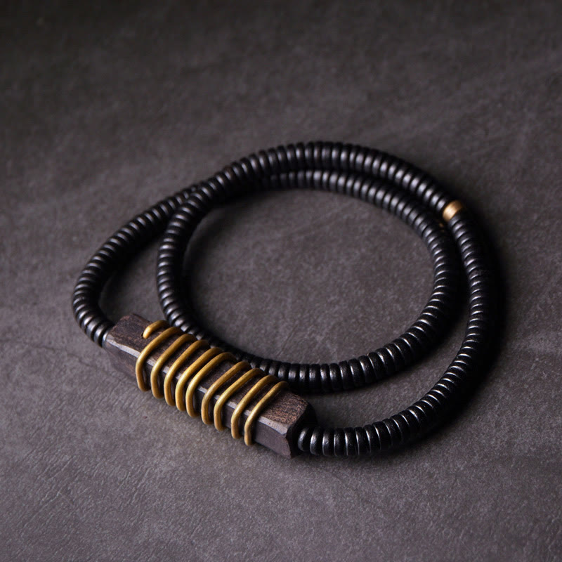Ebony Wood Copper and Brass Double Wrap Bracelet & Necklace