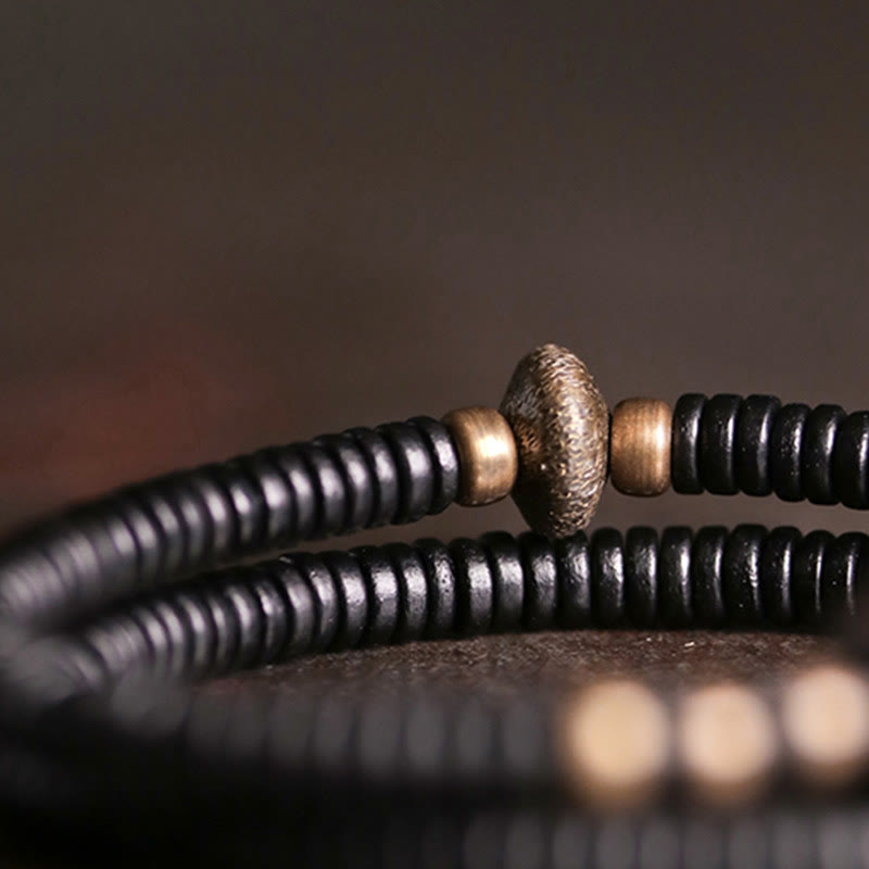 Grounding Ebony Wood and Brass Roller Bead Double Wrap Bracelet