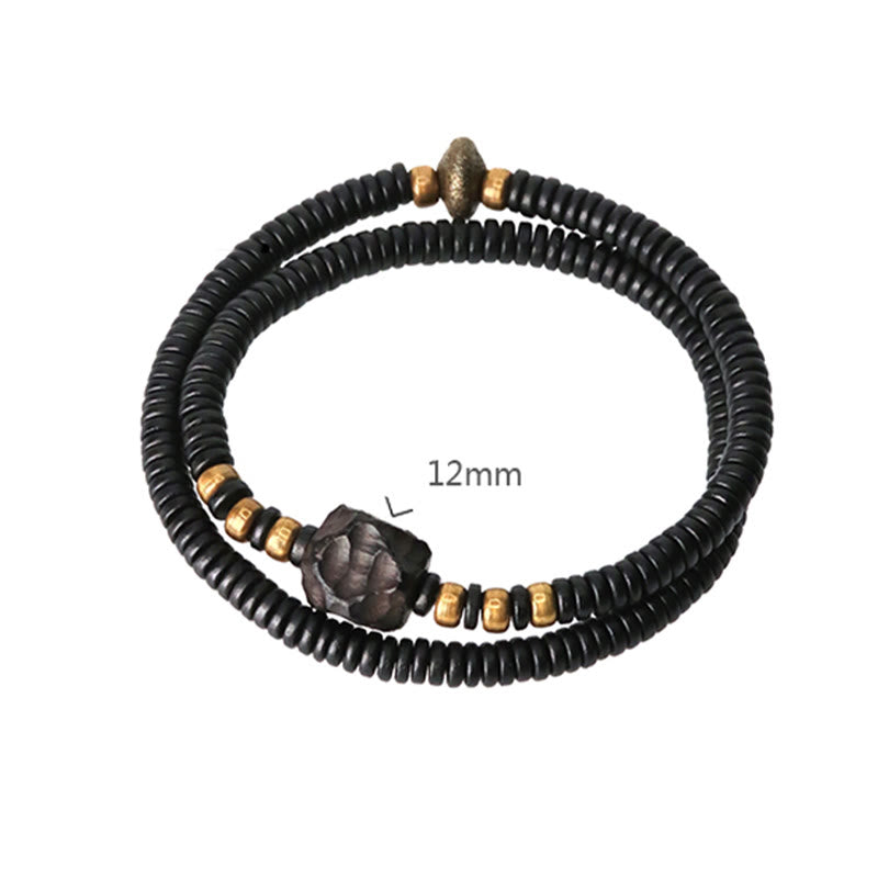 Grounding Ebony Wood and Brass Roller Bead Double Wrap Bracelet
