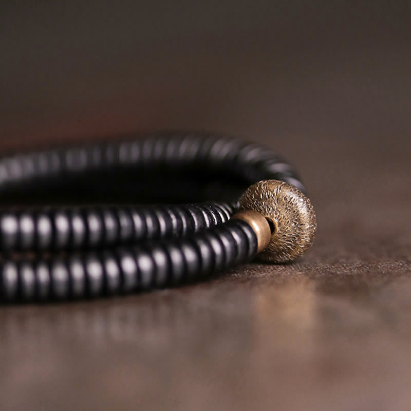 Grounding Ebony Wood and Brass Roller Bead Double Wrap Bracelet