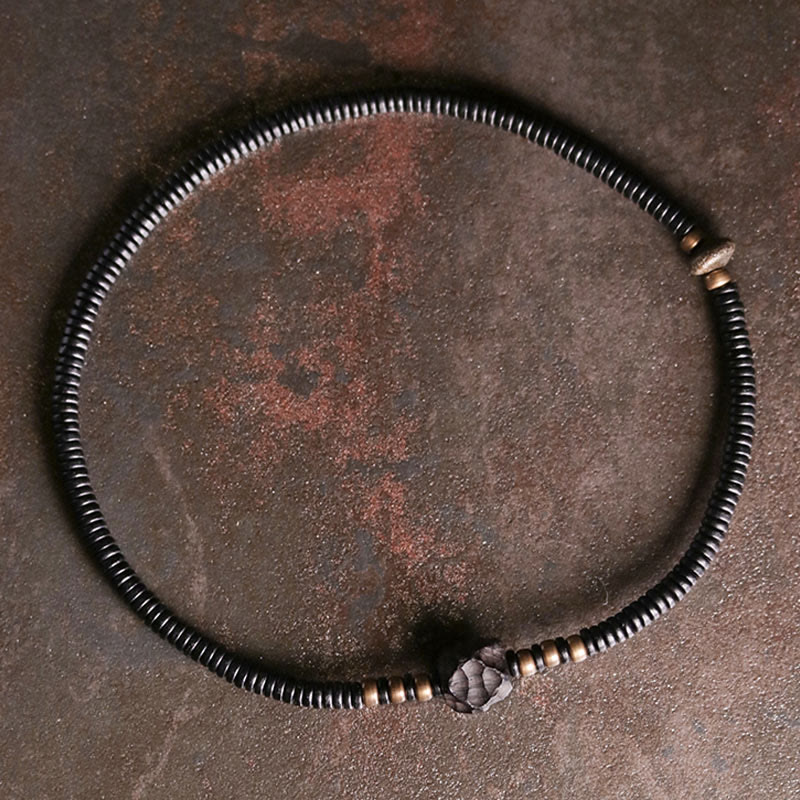 Grounding Ebony Wood and Brass Roller Bead Double Wrap Bracelet