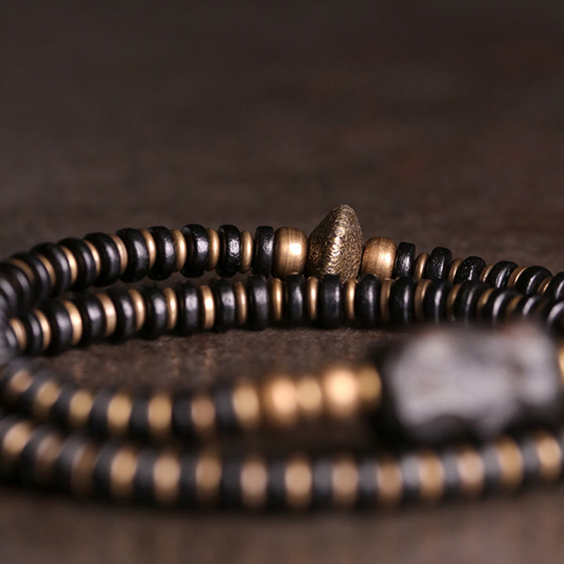 Ebony Wood Green Sandalwood Copper Brass Calm Double Wrap Bracelet
