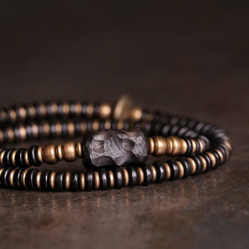 Ebony Wood Green Sandalwood Copper Brass Calm Double Wrap Bracelet