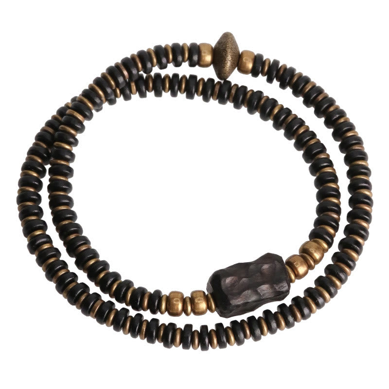 Ebony Wood Green Sandalwood Copper Brass Calm Double Wrap Bracelet