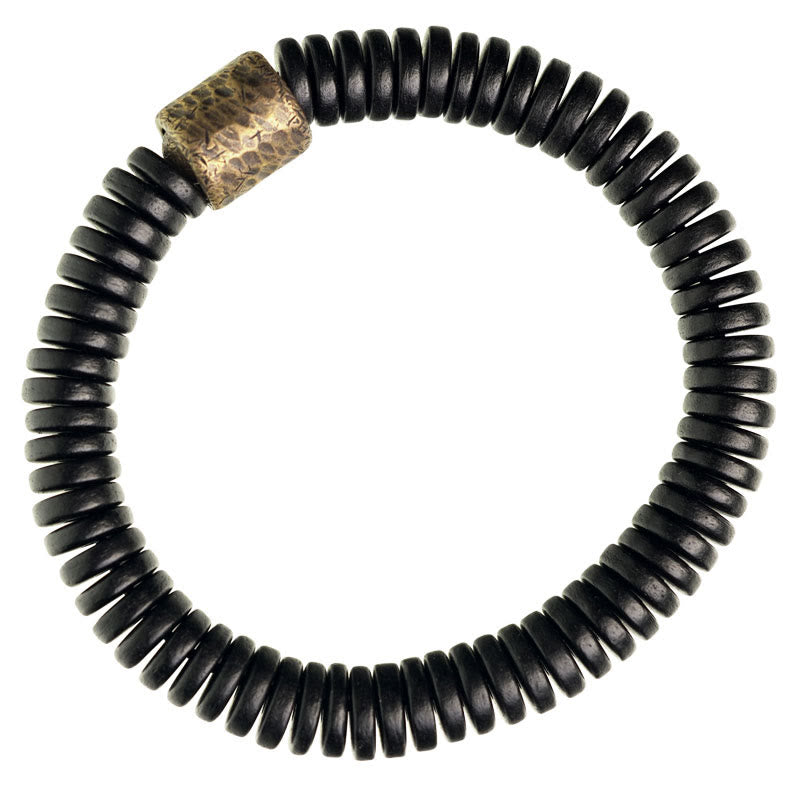 Matte Ebony Wood Roller Bead Bracelet with Brass and Copper Accents