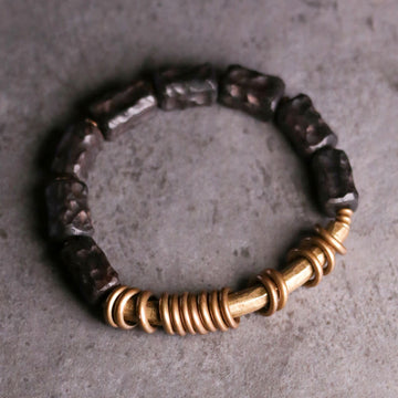 Ebony Wood, Brass & Copper Circular Ring Bracelet for Grounding & Balance