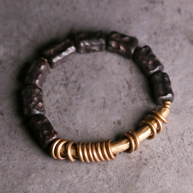 Ebony Wood, Brass & Copper Circular Ring Bracelet for Grounding & Balance