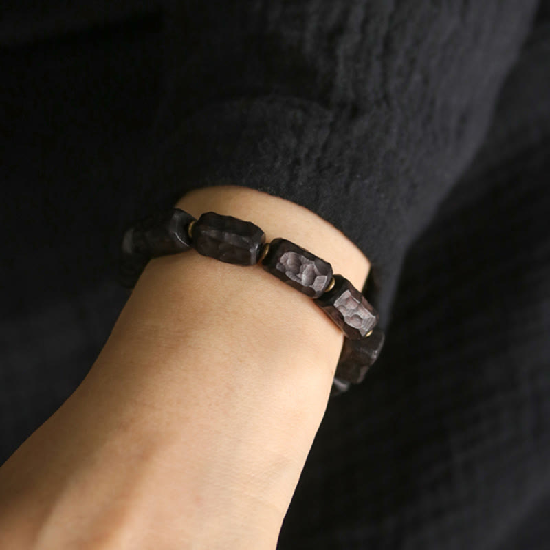 Ebony Wood, Brass & Copper Circular Ring Bracelet for Grounding & Balance