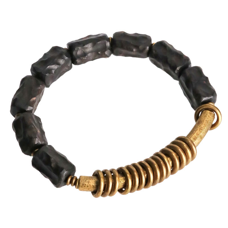 Ebony Wood, Brass & Copper Circular Ring Bracelet for Grounding & Balance