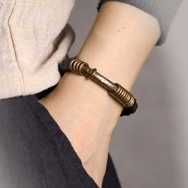 Ebony Wood, Brass & Copper Circular Ring Bracelet for Grounding & Balance