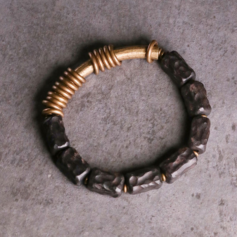 Ebony Wood, Brass & Copper Circular Ring Bracelet for Grounding & Balance