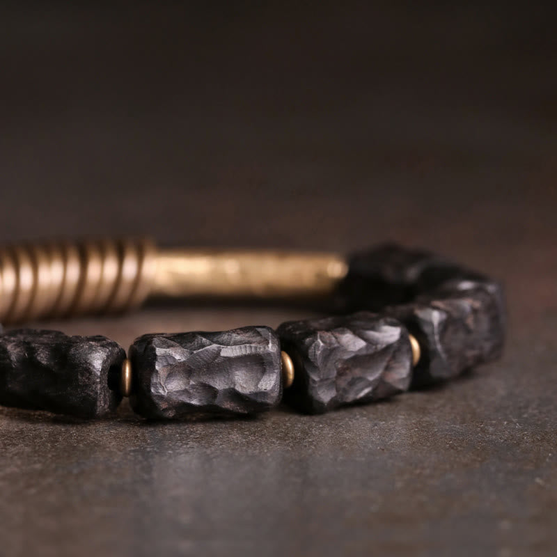 Ebony Wood, Brass & Copper Circular Ring Bracelet for Grounding & Balance