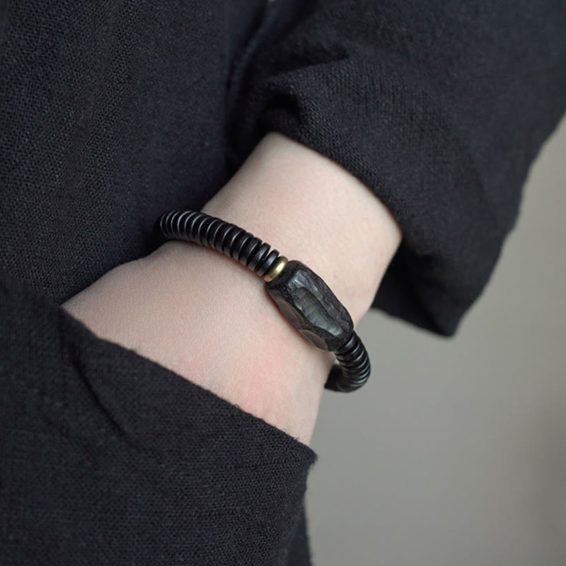 Handmade Ebony Wood and Brass Geometric Beaded Balance Bracelet